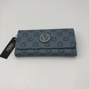 Vera New‎ York Flap Over Locking Signature Wallet Blue Slate NWT